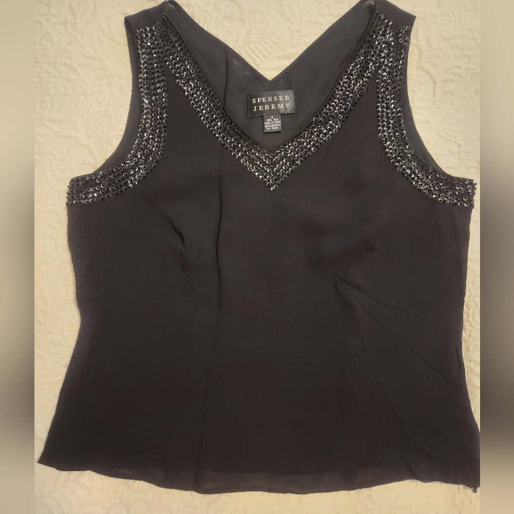 Silk Spenser Jeremy Black Embellished Sleeveless Top.  Sz.6